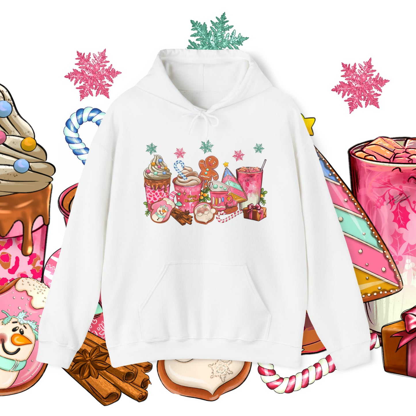 Sweet Comforts: Pink Gingerbread Coffee Latte Unisex Hooded Sweatshirt