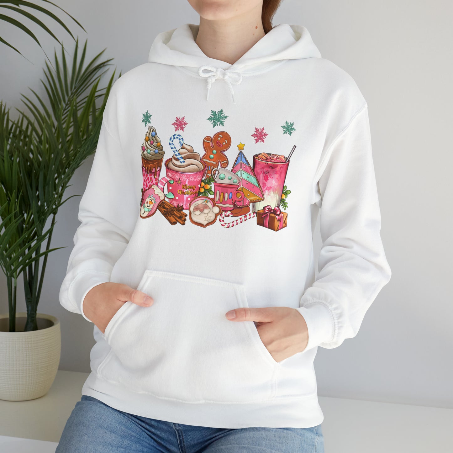 Sweet Comforts: Pink Gingerbread Coffee Latte Unisex Hooded Sweatshirt